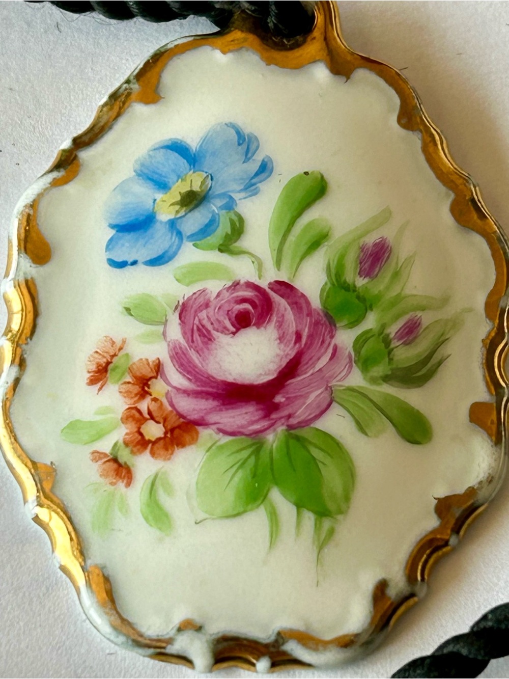 Rosenthal Hand-Painted Floral Porcelain Pendant with Gold Trim- 🇩🇪 Germany